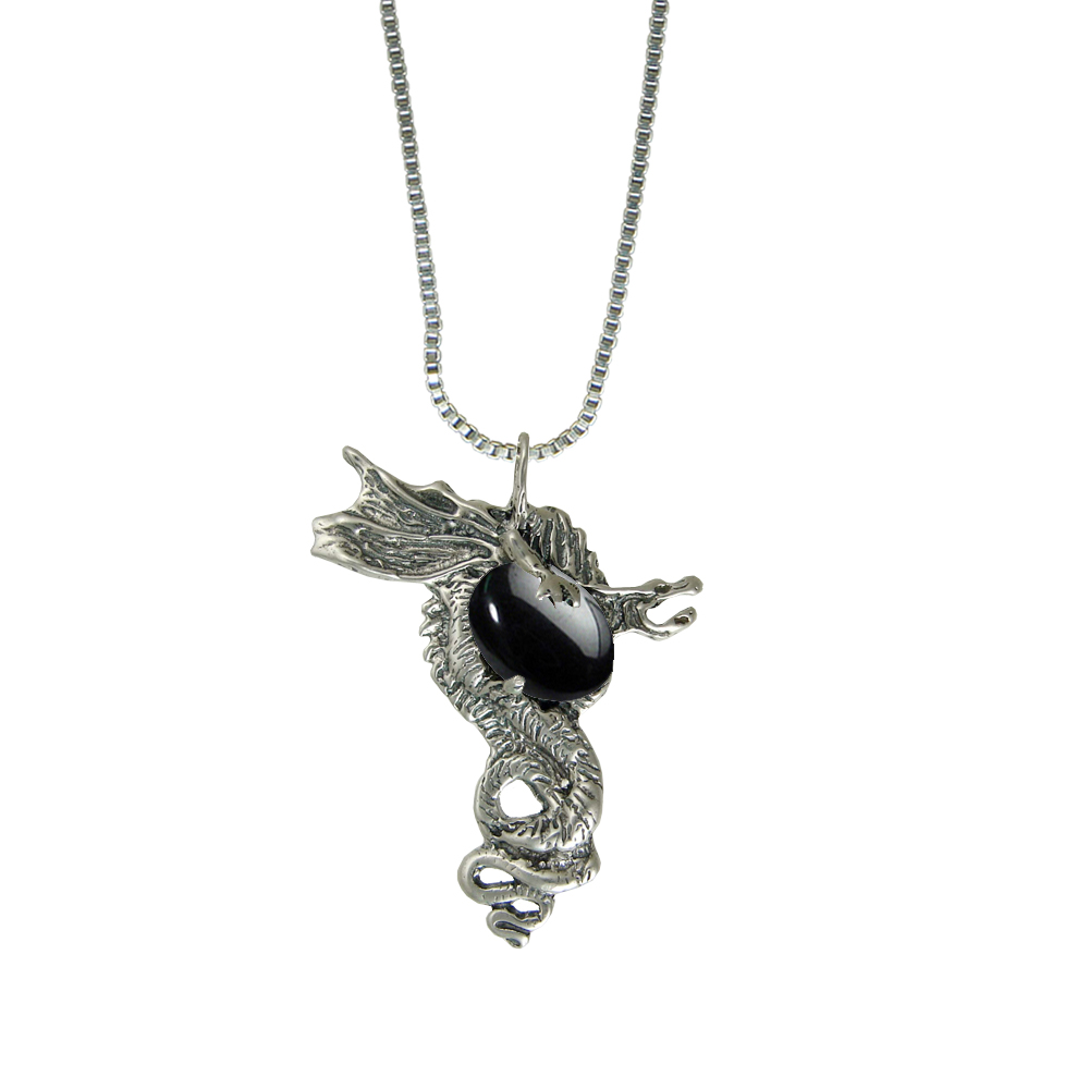 Sterling Silver Warrior Dragon Pendant With Hematite